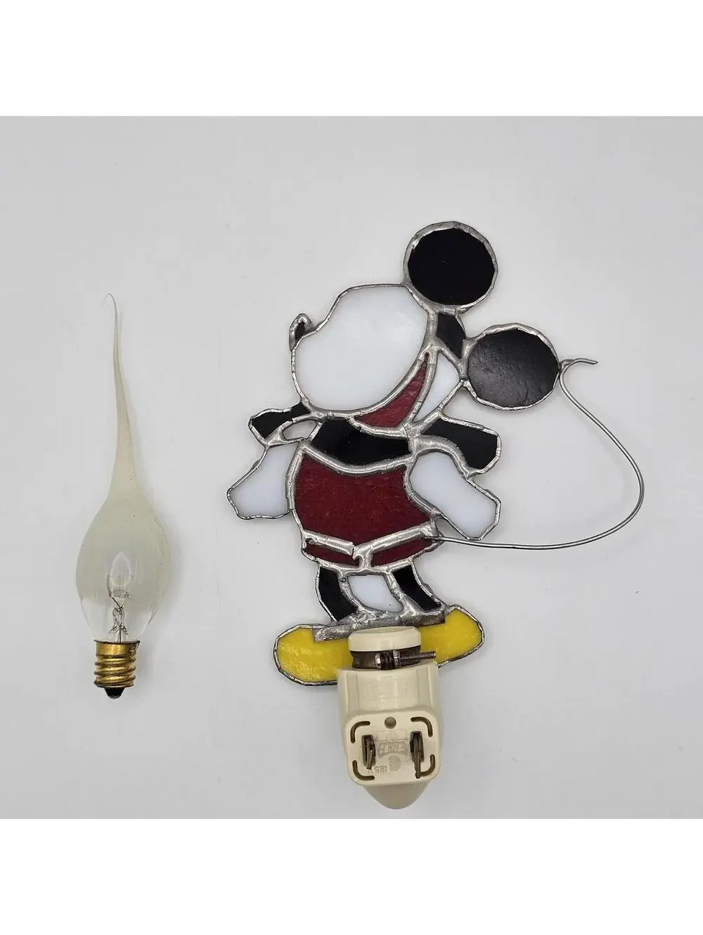 Handmade Mickey Mouse Night Light Stained Glass Style Plug In Vintage Lamp